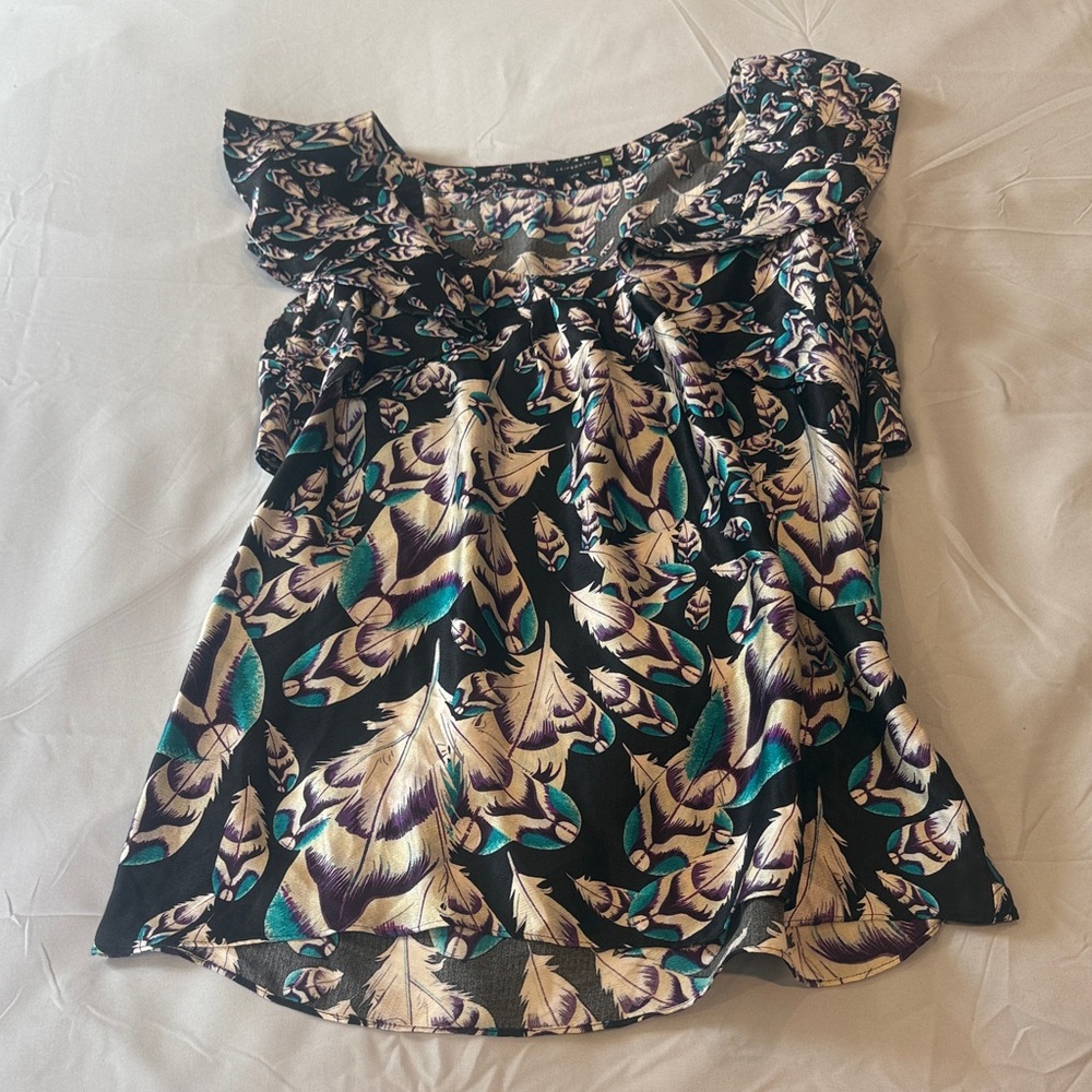 Leifsdottir Black and Cream Feather Print Blouse